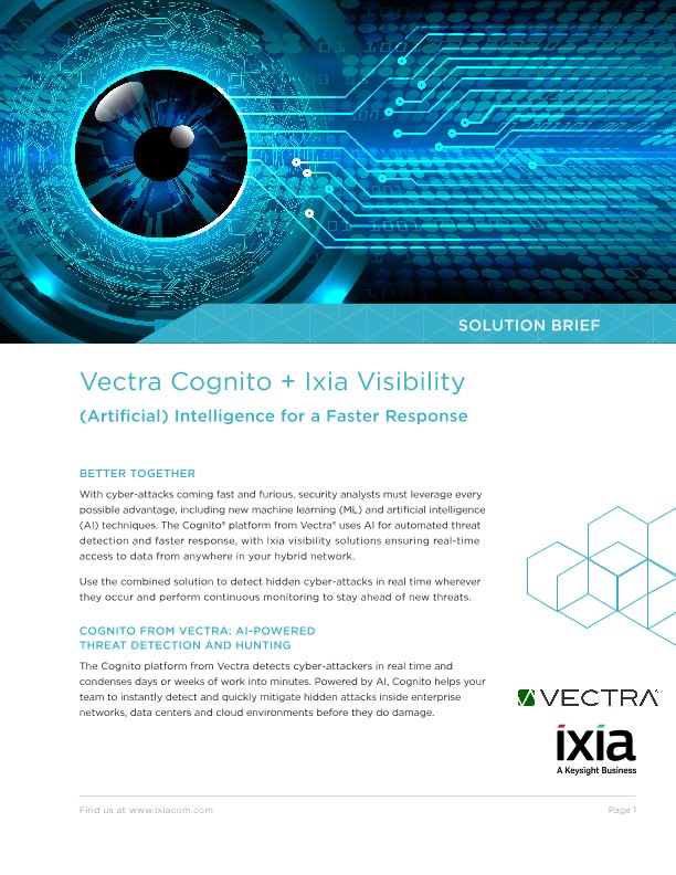 Vectra Cognito + Keysight Visibility (Artificial) Intelligence for a